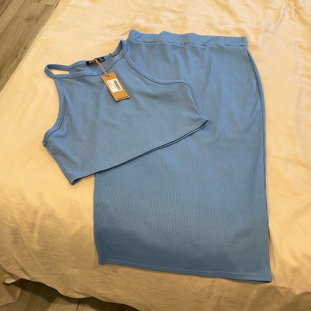 Boohoo Blue Ribbed Set